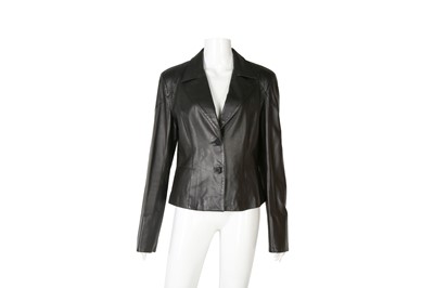 Lot 11 - Armani Collezioni Black Leather Blazer - Size 48