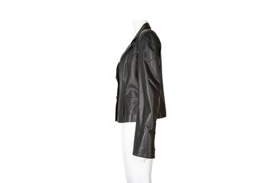 Lot 394 - Armani Collezioni Black Leather Blazer - Size 48