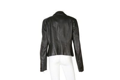 Lot 394 - Armani Collezioni Black Leather Blazer - Size 48