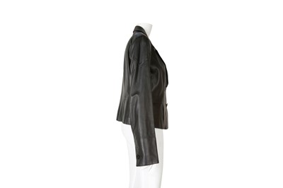 Lot 394 - Armani Collezioni Black Leather Blazer - Size 48