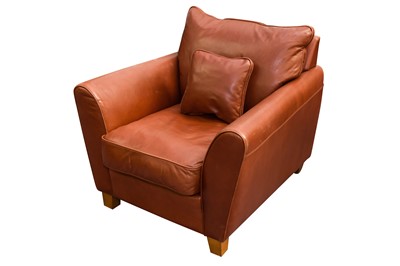 Lot 381 - A HEALS TAN LEATHER ARMCHAIR