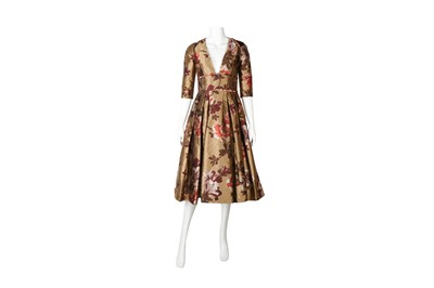 Lot 29 - Burberry Bronze Floral Silk Occasion Dress - Size 38