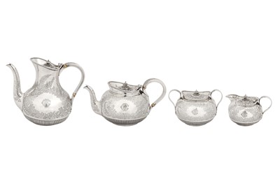 Lot 373 - Australian colonial interest - A Victorian sterling silver four-piece tea and coffee service, London 1884 by Martin, Hall and Co
