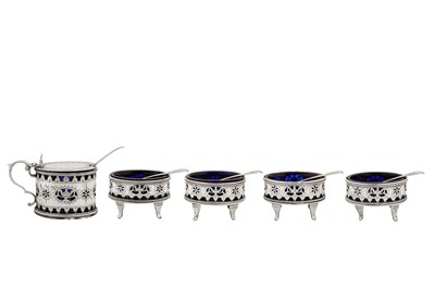 Lot 350 - A Victorian sterling silver cruet set, London 1883 by John Aldwinckle and James Slater