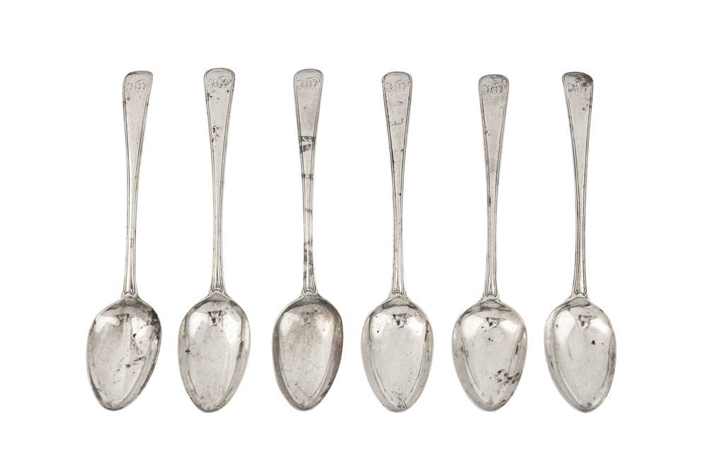 Lot 292 - A set of six George III sterling silver tablespoons, London 1789 by Hester Bateman
