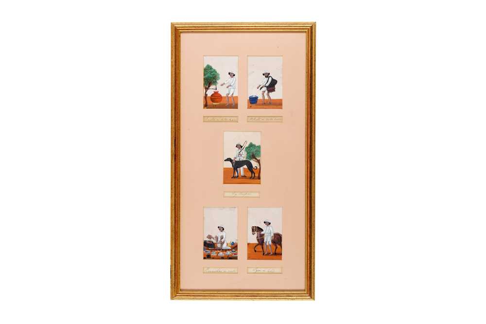 Lot 220 - FIVE MICA PAINTINGS OF INDIAN TRADESPEOPLE, CRAFTSMEN, AND VILLAGERS