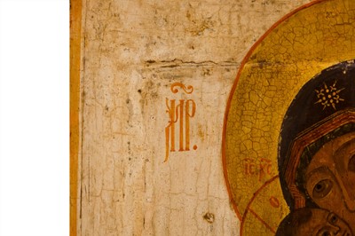 Lot 203 - AN ICON DEPICTING THE MOTHER OF GOD BY VLADIMIR (RUSSIAN 18TH CENTURY)