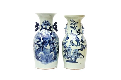 Lot 322 - TWO CHINESE BLUE AND WHITE CELADON-GROUND VASES