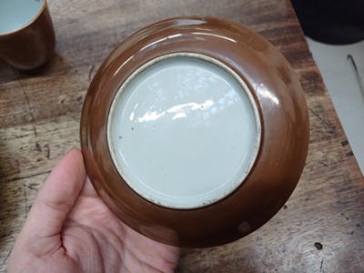 Lot 14 - THREE CHINESE BATAVIAN WARE CUPS AND FOUR SAUCERS