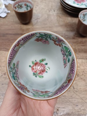 Lot 14 - THREE CHINESE BATAVIAN WARE CUPS AND FOUR SAUCERS