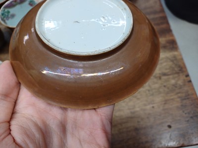 Lot 14 - THREE CHINESE BATAVIAN WARE CUPS AND FOUR SAUCERS