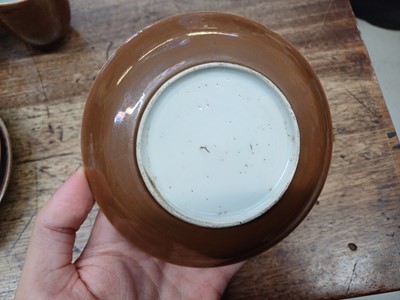 Lot 14 - THREE CHINESE BATAVIAN WARE CUPS AND FOUR SAUCERS