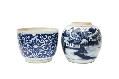 Lot 532 - A CHINESE BLUE AND WHITE JAR AND A POT