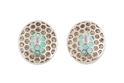 Lot 90 - A PAIR OF EMERALD AND DIAMOND EARRINGS