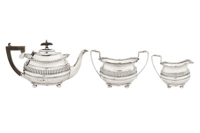 Lot 331 - An Edwardian sterling silver three-piece bachelor tea service, Chester 1902 by Nathan and Hayes