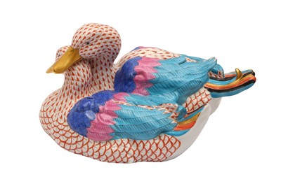 Lot 221 - A LARGE HEREND FISHNET PAIR OF DUCKS