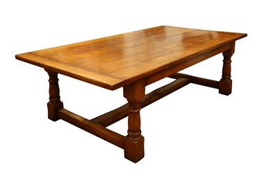 Lot 398 - A CONTEMPORARY 17TH CENTURY STYLE OAK REFECTORY DINING TABLE