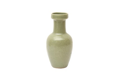 Lot 790 - A CHINESE CELADON-GLAZED 'CRANE AND PEONIES' VASE