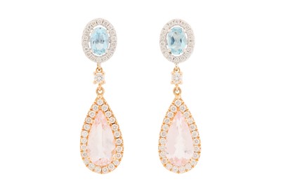 Lot 191 - A PAIR OF MORGANITE AND DIAMOND PENDENT EARRINGS