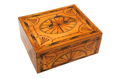 Lot 93 - AN EDWARDIAN MARQUETRY INLAID SEWING BOX