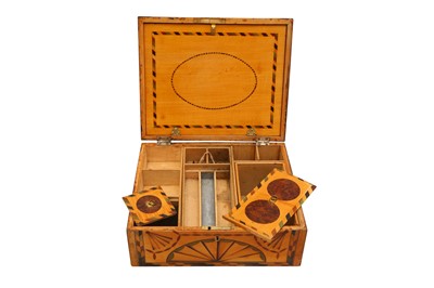 Lot 93 - AN EDWARDIAN MARQUETRY INLAID SEWING BOX