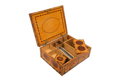 Lot 93 - AN EDWARDIAN MARQUETRY INLAID SEWING BOX