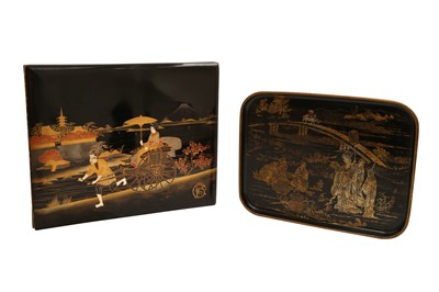 Lot 100 - AN ENGLISH PAPIER MACHE WRITING SLOPE