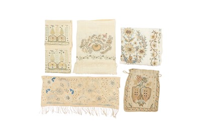 Lot 243 - FOUR OTTOMAN EMBROIDERED TOWELS AND A BAG