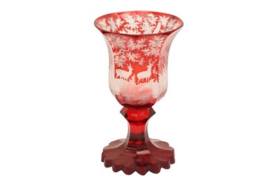 Lot 173 - A BOHEMIAN RUBY FLASH ENGRAVED GOBLET, LATE 19TH CENTURY