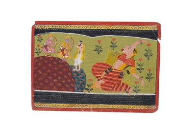 Lot 239 - AN ILLUSTRATED FOLIO FROM A RAMAYANA SERIES: RAMA DEFEATING AN OGRESS