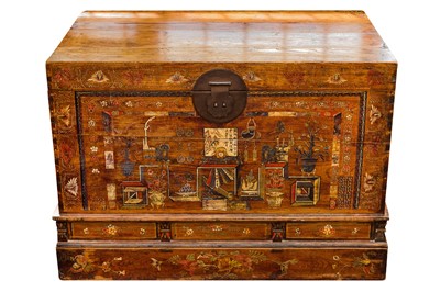 Lot 305 - A CHINESE PAINTED ELM TRUNK