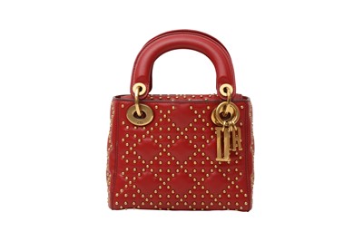 Lot 119 - Christian Dior Red Studded Mini Lady Dior Bag
