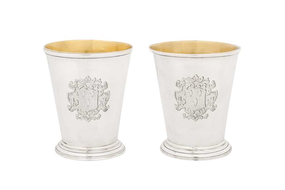 Lot 407 - A pair of George II provincial sterling silver beakers, Newcastle 1740 by Isaac Cookson