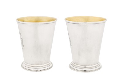 Lot 407 - A pair of George II provincial sterling silver beakers, Newcastle 1740 by Isaac Cookson