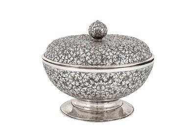 Lot 128 - An early 20th century Cambodian unmarked silver covered footed bowl (tok), circa 1920