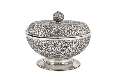 Lot 128 - An early 20th century Cambodian unmarked silver covered footed bowl (tok), circa 1920