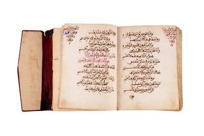 Lot 382 - AN ILLUMINATED MAGHRIBI MANUSCRIPT WITH PRAYERS AND QURANIC VERSES