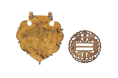 Lot 207 - TWO INDIAN GILT-COPPER DECORATIVE ACCESSORIES
