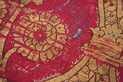 Lot 400 - A PANEL OF BROCADED SILK WITH CARNATIONS AND POMEGRANATES
