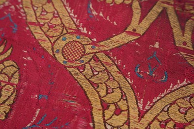 Lot 400 - A PANEL OF BROCADED SILK WITH CARNATIONS AND POMEGRANATES