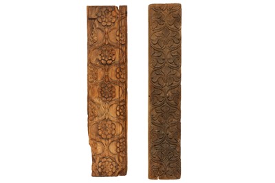 Lot 252 - TWO CARVED TEAK WOOD ARCHITECTURAL PANELS WITH FLORAL MOTIFS