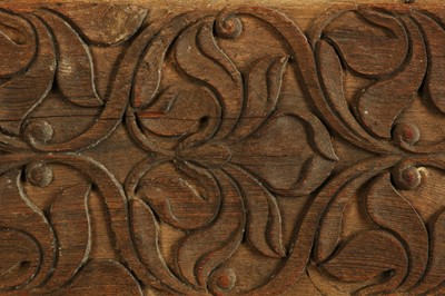 Lot 252 - TWO CARVED TEAK WOOD ARCHITECTURAL PANELS WITH FLORAL MOTIFS