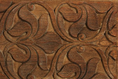 Lot 252 - TWO CARVED TEAK WOOD ARCHITECTURAL PANELS WITH FLORAL MOTIFS