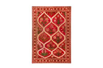 Lot 251 - A LARGE MUGHAL EMBROIDERED FLORAL PANEL