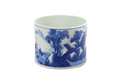 Lot 266 - A CHINESE BLUE AND WHITE BRUSH POT, 20TH CENTURY OR LATER