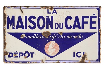 Lot 567 - A FRENCH DOUBLE SIDED ENAMEL CAFE SIGN FROM THE GARE DE LYON, 20TH CENTURY