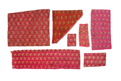 Lot 255 - SEVEN SATIN SILK FRAGMENTS WITH FLORAL MOTIF
