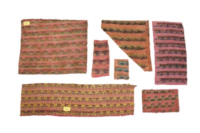 Lot 255 - SEVEN SATIN SILK FRAGMENTS WITH FLORAL MOTIF