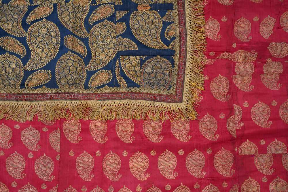 Lot 308 - TWO BROCADED COVERS OF PERSIAN SATIN SILK