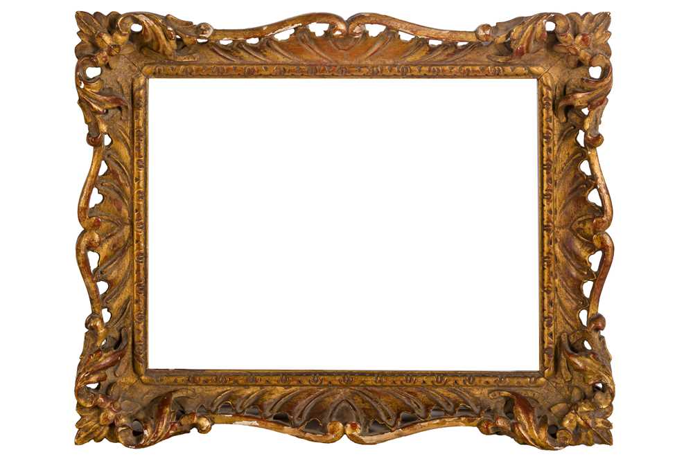 Lot 207 - AN ENGLISH CARVED AND GILDED ROCOCO STYLE SWEPT AND PIERCED FRAME